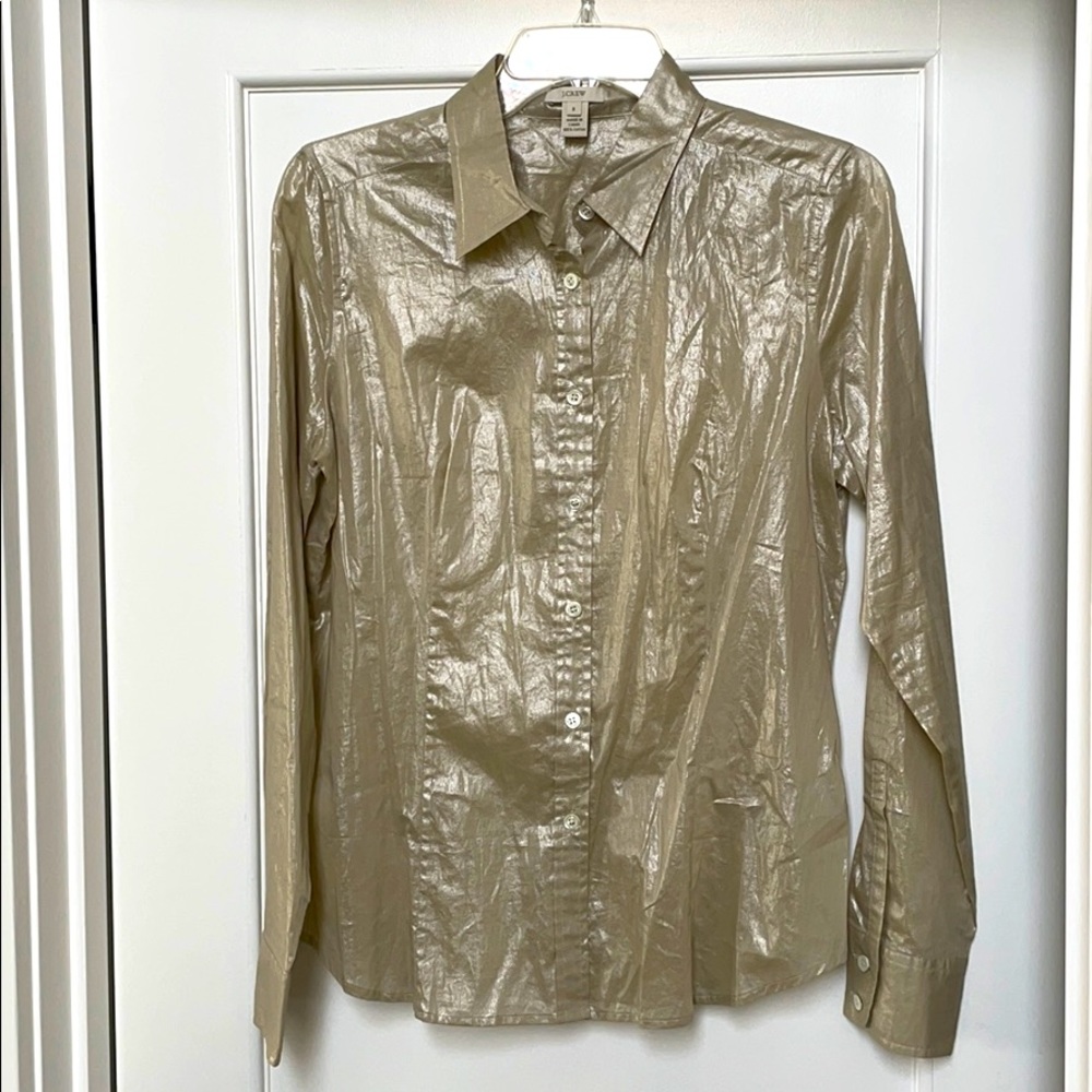 J. Crew Light Gold Shimmer Button Shirt Sz 8 35”
